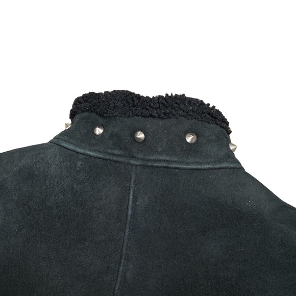 Vintage 90s Gianni  Versace Studded Suede Leather Sherpa Jacket Womens 40 - Picture 8 of 16